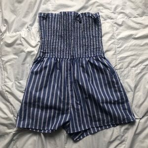 Strapless Striped Blue Romper